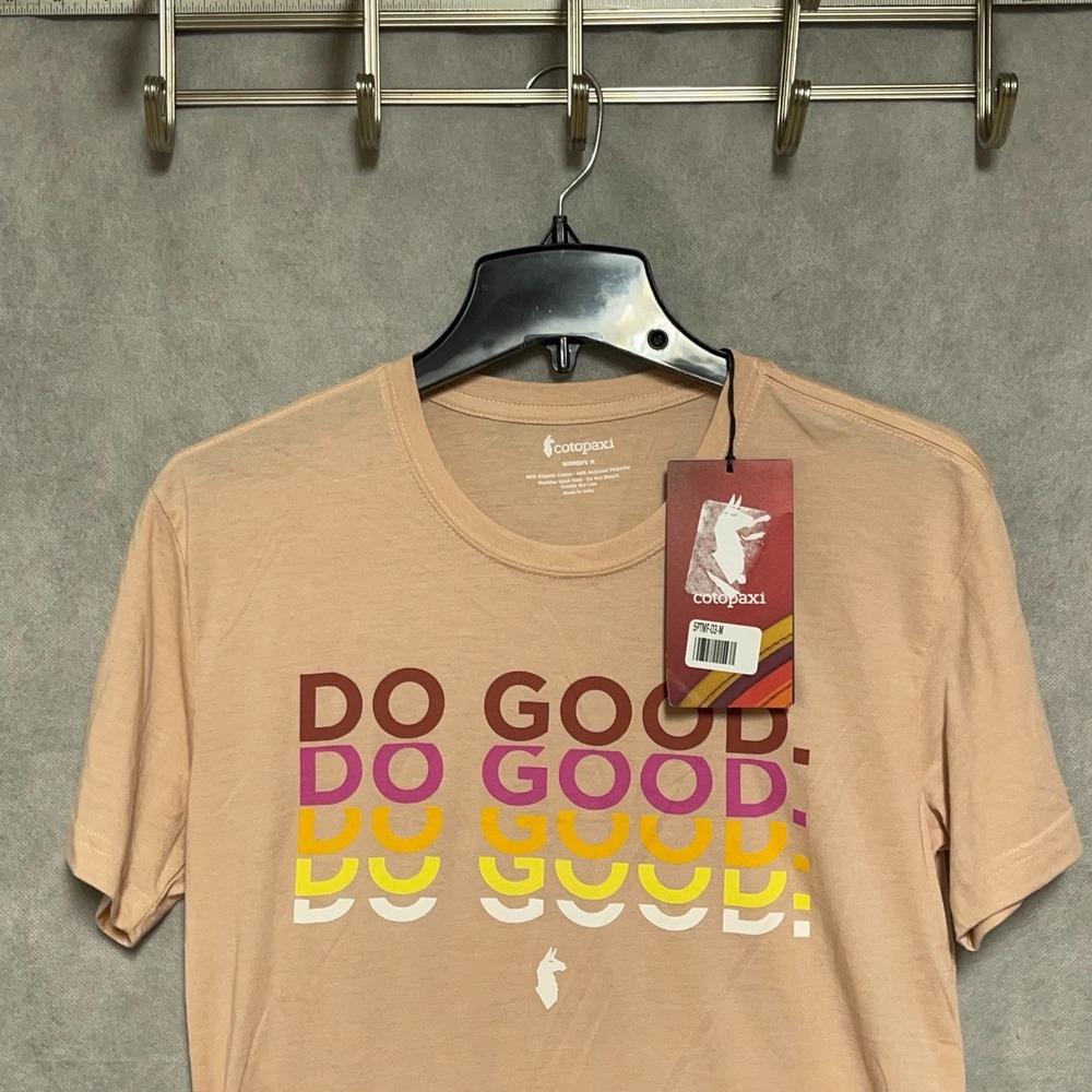 NWT Cotopaxi Shirt Women M Peach Do Good Repeat Organic Graphic Tee Lightweight